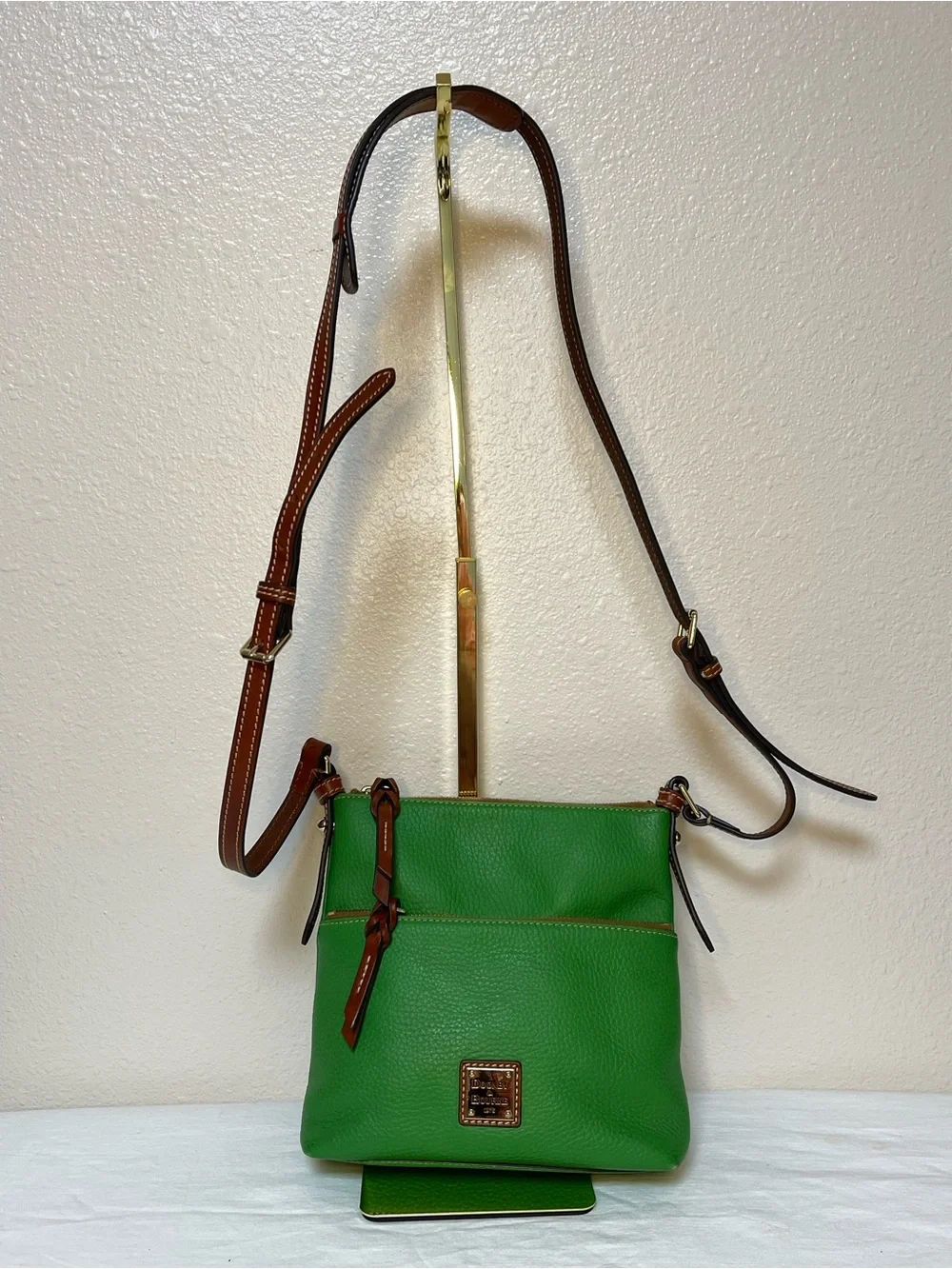 Dooney & Bourke Green Pebbled Leather Crossbody with Brown Trim